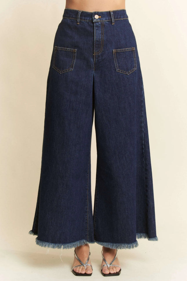Davi & Dani Patch Pocket Wide Leg Culotte Jeans - THE AMERICAN BLUE