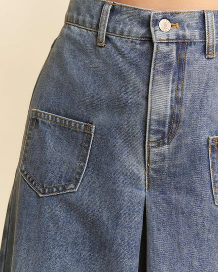 Davi & Dani Patch Pocket Wide Leg Culotte Jeans - THE AMERICAN BLUE