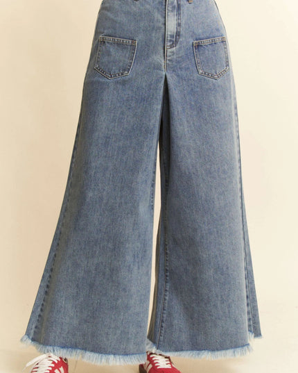 Davi & Dani Patch Pocket Wide Leg Culotte Jeans - THE AMERICAN BLUE
