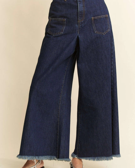 Davi & Dani Patch Pocket Wide Leg Culotte Jeans - THE AMERICAN BLUE