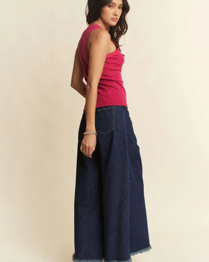 Davi & Dani Patch Pocket Wide Leg Culotte Jeans - THE AMERICAN BLUE