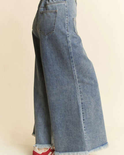 Davi & Dani Patch Pocket Wide Leg Culotte Jeans - THE AMERICAN BLUE