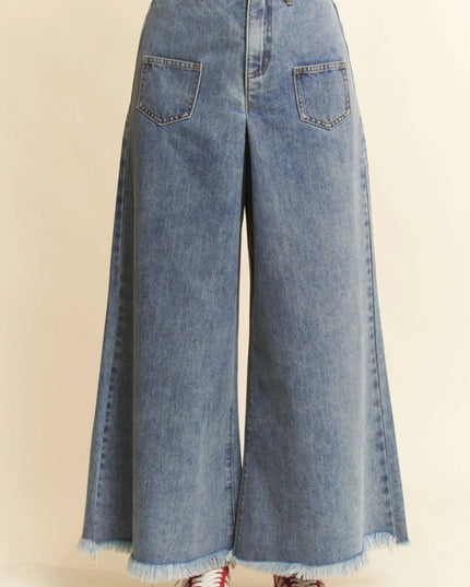 Davi & Dani Patch Pocket Wide Leg Culotte Jeans - THE AMERICAN BLUE