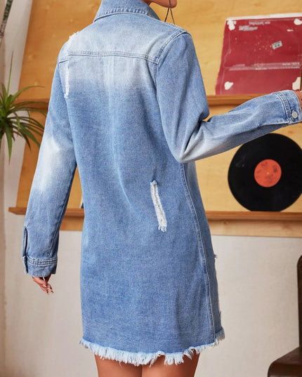 Distressed Raw Hem Denim Mini Dress - THE AMERICAN BLUE