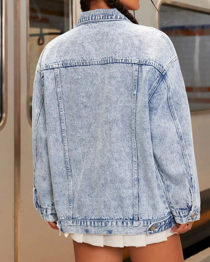 Distressed Wash Button Up Denim Jacket - THE AMERICAN BLUE