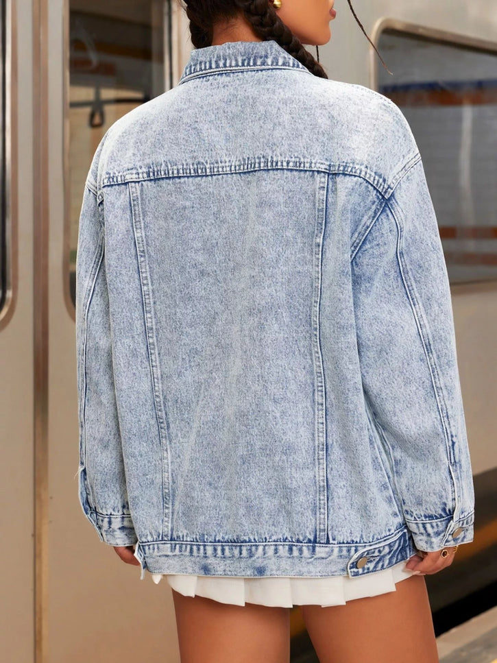 Distressed Wash Button Up Denim Jacket - THE AMERICAN BLUE