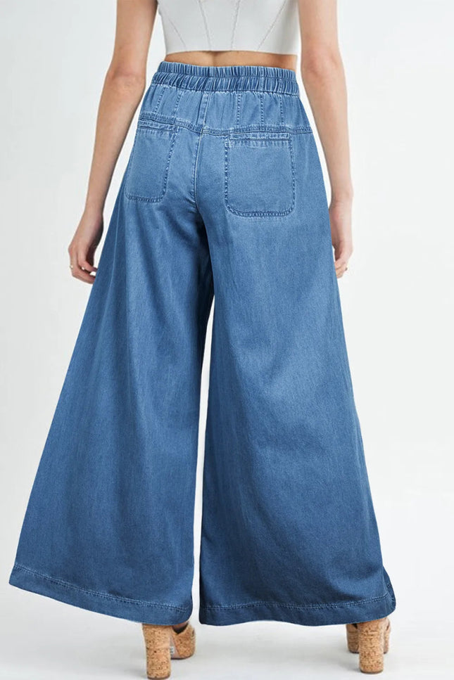 Drawstring Elastic Waist Wide Leg Jeans - THE AMERICAN BLUE