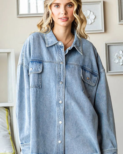First Love Smile Face Button Down Raw Hem Denim Jacket - THE AMERICAN BLUE