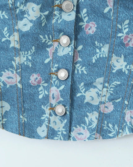 Floral Print Strapless Top and Skort Denim Set - THE AMERICAN BLUE