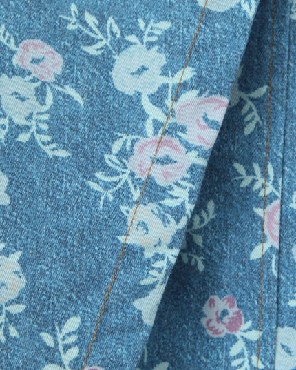 Floral Print Strapless Top and Skort Denim Set - THE AMERICAN BLUE