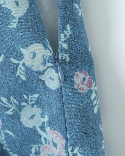 Floral Print Strapless Top and Skort Denim Set - THE AMERICAN BLUE