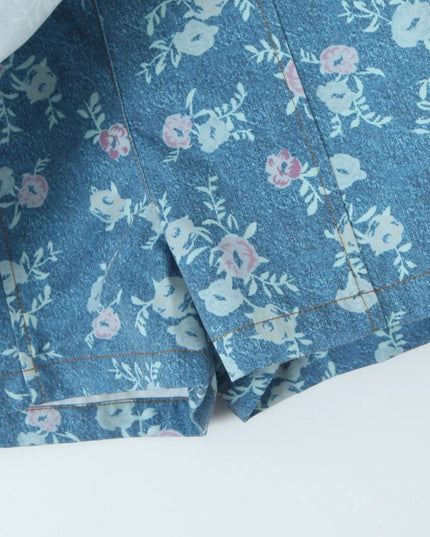 Floral Print Strapless Top and Skort Denim Set - THE AMERICAN BLUE