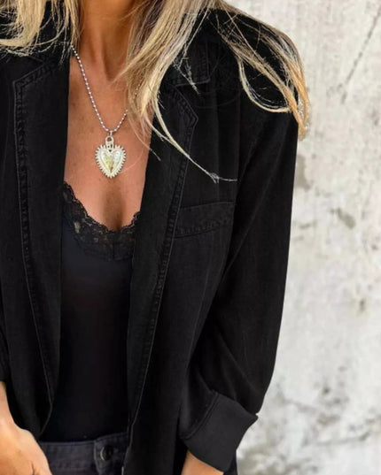 Full Size Button Down Denim Blazer Plus Size - THE AMERICAN BLUE