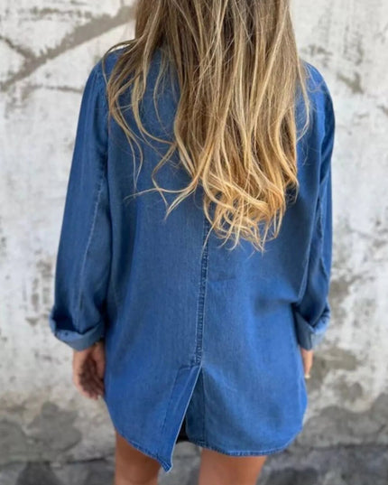 Full Size Button Down Denim Blazer Plus Size - THE AMERICAN BLUE