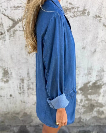 Full Size Button Down Denim Blazer Plus Size - THE AMERICAN BLUE