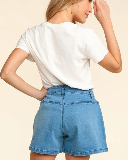Haptics High Rise Button Fly Washed Denim Shorts - THE AMERICAN BLUE