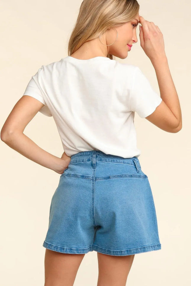Haptics High Rise Button Fly Washed Denim Shorts - THE AMERICAN BLUE