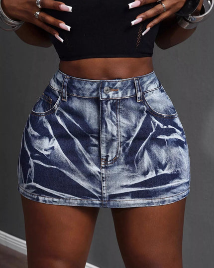 High Waist Denim Mini Skirt - THE AMERICAN BLUE