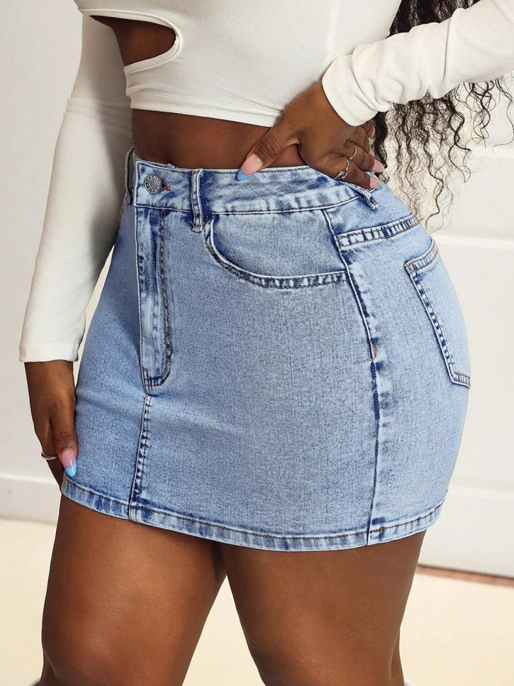 High Waist Mini Denim Skirt - THE AMERICAN BLUE