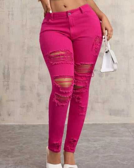 High - Waisted Distressed Skinny Jeans - THE AMERICAN BLUE