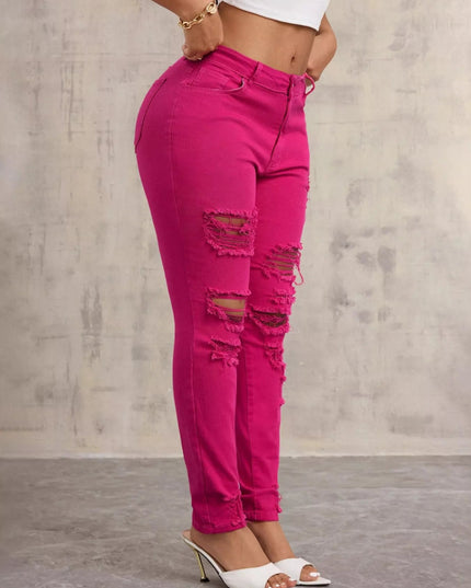 High - Waisted Distressed Skinny Jeans - THE AMERICAN BLUE