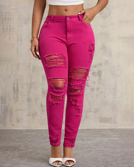 High - Waisted Distressed Skinny Jeans - THE AMERICAN BLUE