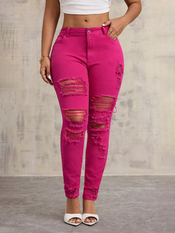 High - Waisted Distressed Skinny Jeans - THE AMERICAN BLUE