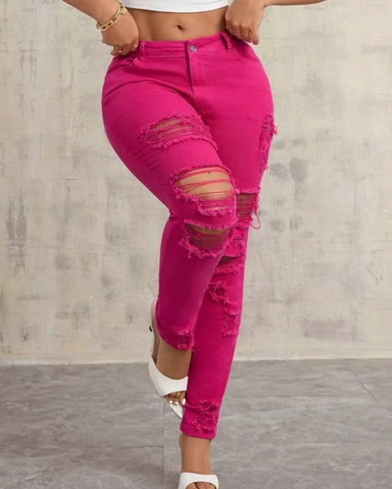 High - Waisted Distressed Skinny Jeans - THE AMERICAN BLUE