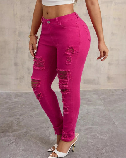 High - Waisted Distressed Skinny Jeans - THE AMERICAN BLUE