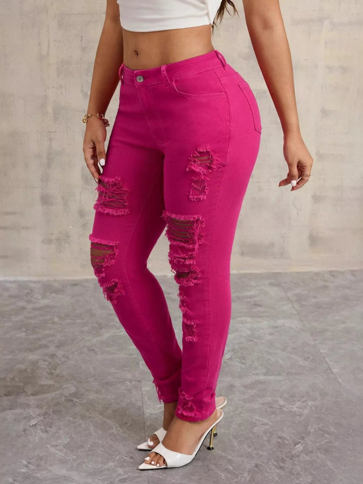 High - Waisted Distressed Skinny Jeans - THE AMERICAN BLUE