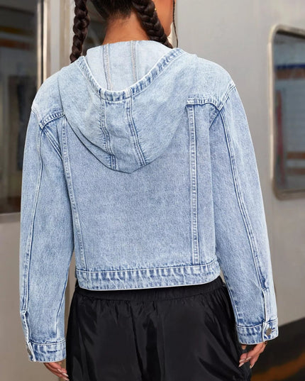Hooded Drawstring Cropped Denim Jacket - THE AMERICAN BLUE