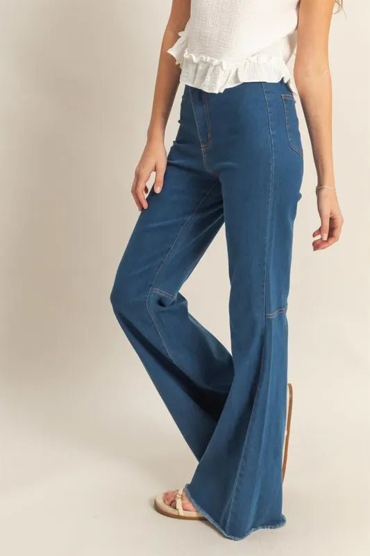 HYFVE Raw Hem High - Waist Washed Flared Jeans - THE AMERICAN BLUE