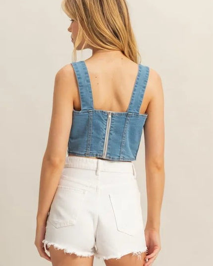 HYFVE Washed Sweetheart Neck Wide Strap Denim Tank - THE AMERICAN BLUE