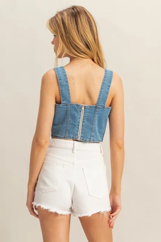 HYFVE Washed Sweetheart Neck Wide Strap Denim Tank - THE AMERICAN BLUE