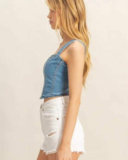 HYFVE Washed Sweetheart Neck Wide Strap Denim Tank - THE AMERICAN BLUE