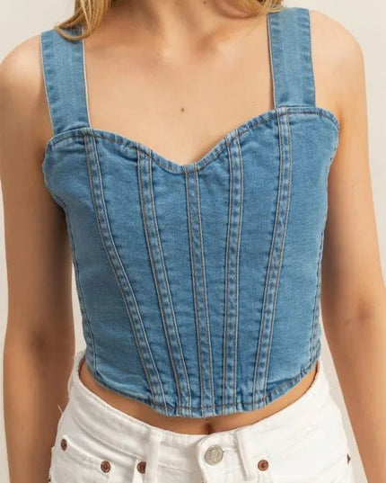 HYFVE Washed Sweetheart Neck Wide Strap Denim Tank - THE AMERICAN BLUE