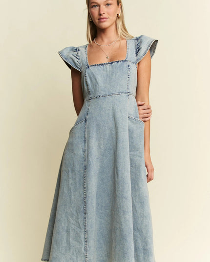 Jade By Jane Full Size Ruffled Denim Midi Dress Plus Size - THE AMERICAN BLUE