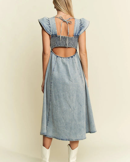 Jade By Jane Full Size Ruffled Denim Midi Dress Plus Size - THE AMERICAN BLUE