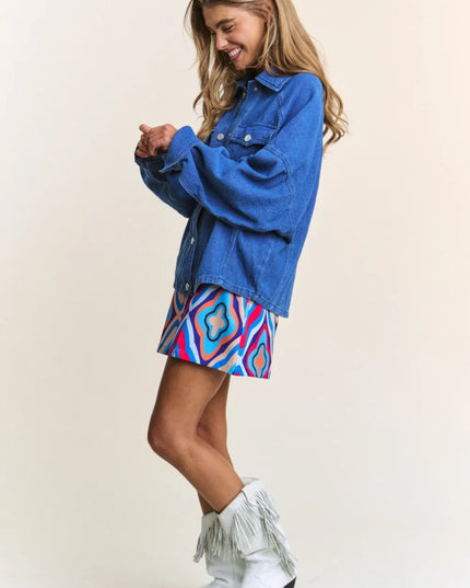 J.NNA Snap Down Long Sleeve Denim Shacket - THE AMERICAN BLUE