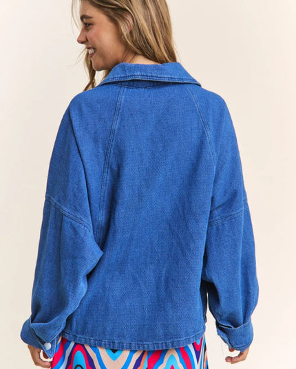 J.NNA Snap Down Long Sleeve Denim Shacket - THE AMERICAN BLUE