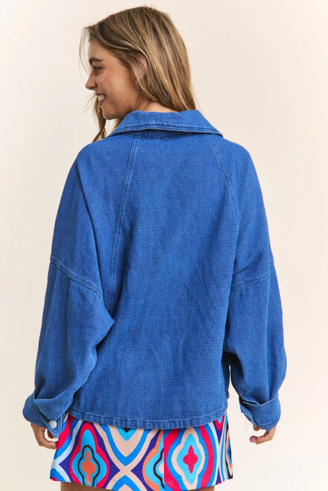 J.NNA Snap Down Long Sleeve Denim Shacket - THE AMERICAN BLUE