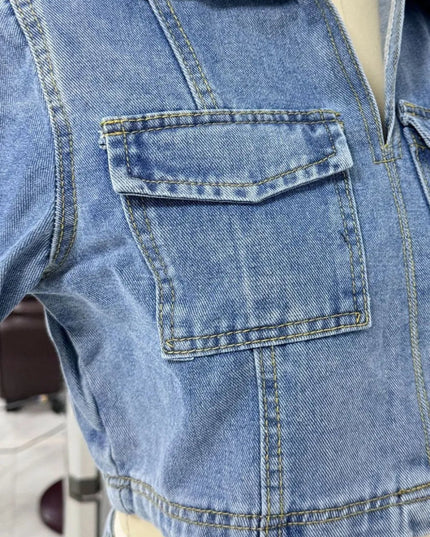 Johnny Collar Short Sleeve Top and Skort Denim Set - THE AMERICAN BLUE