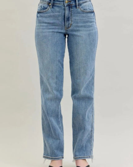 Judy Blue Frayed Hem Cell Phone Pocket Dad Jeans - THE AMERICAN BLUE