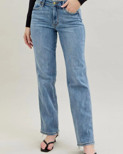 Judy Blue Frayed Hem Cell Phone Pocket Dad Jeans - THE AMERICAN BLUE