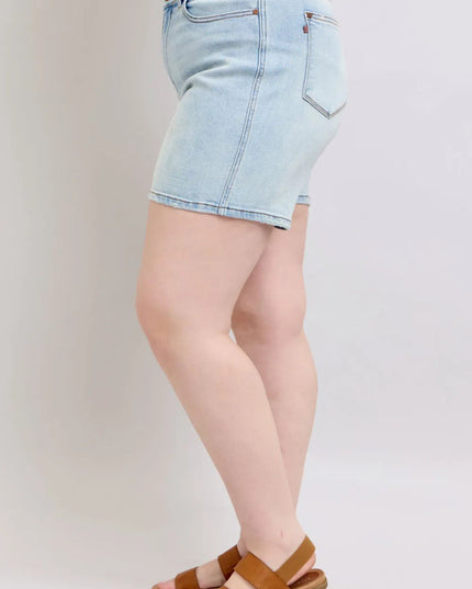 Judy Blue Full Size 2 Button Denim Shorts with Pockets Plus Size - THE AMERICAN BLUE