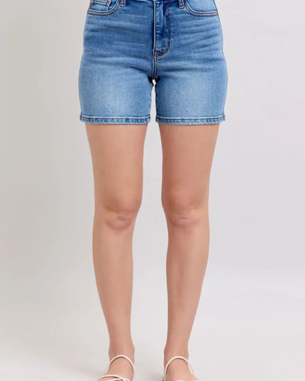 Judy Blue Full Size 2 Button Denim Shorts with Pockets Plus Size - THE AMERICAN BLUE