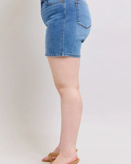 Judy Blue Full Size 2 Button Denim Shorts with Pockets Plus Size - THE AMERICAN BLUE