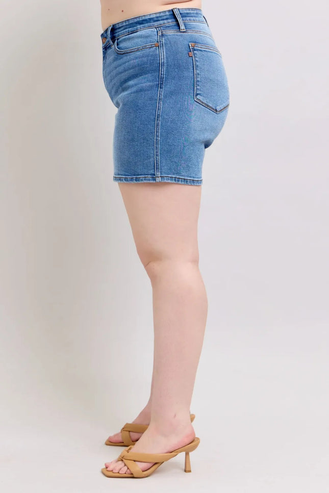 Judy Blue Full Size 2 Button Denim Shorts with Pockets Plus Size - THE AMERICAN BLUE