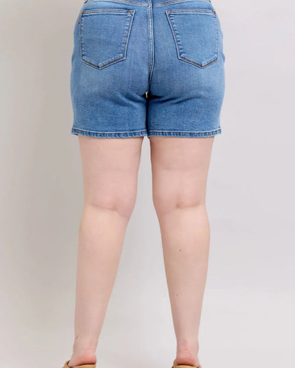 Judy Blue Full Size 2 Button Denim Shorts with Pockets Plus Size - THE AMERICAN BLUE