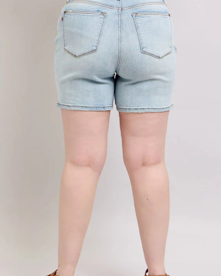 Judy Blue Full Size 2 Button Denim Shorts with Pockets Plus Size - THE AMERICAN BLUE